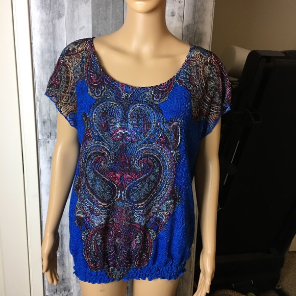 Claudia Richard Tops | Claudia Richard Blue Design Blouse | Poshmark